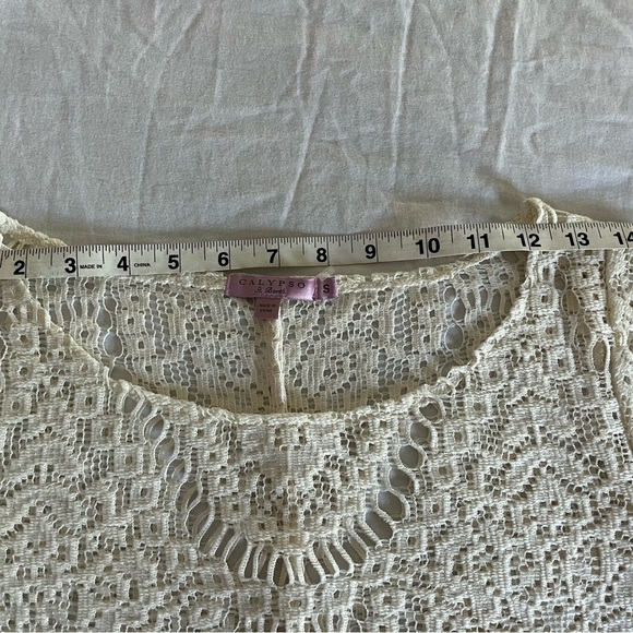Calypso St. Barth Cream Lace Cap Sleeve Cotton Blend Redortwear Blouse Sz Sm EUC - Picture 9 of 13